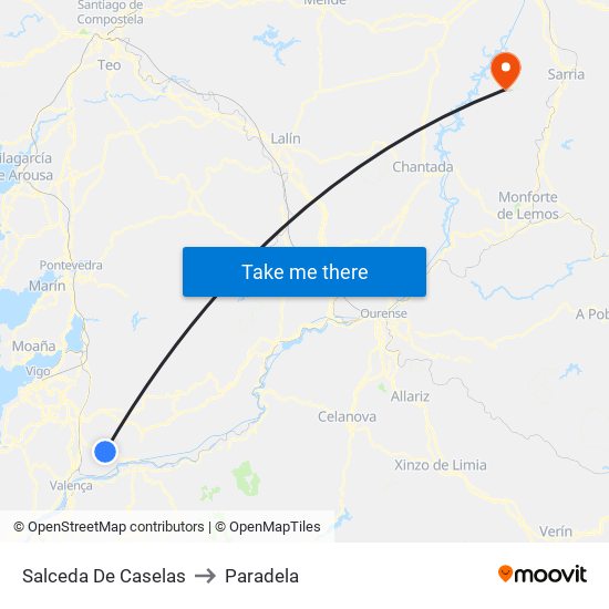 Salceda De Caselas to Paradela map
