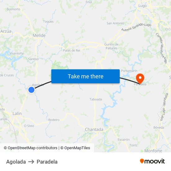 Agolada to Paradela map