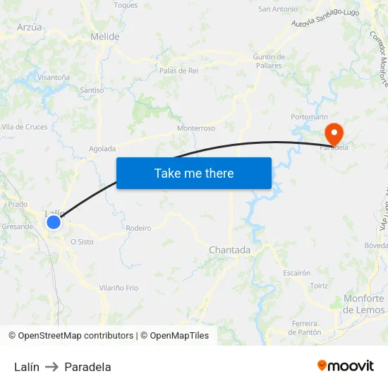 Lalín to Paradela map