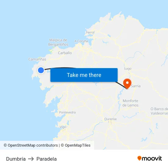 Dumbría to Paradela map