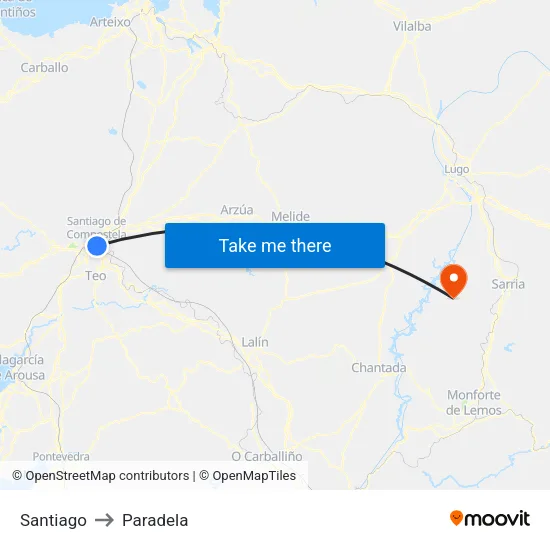 Santiago to Paradela map