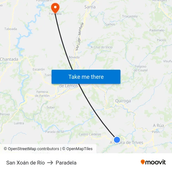 San Xoán de Río to Paradela map