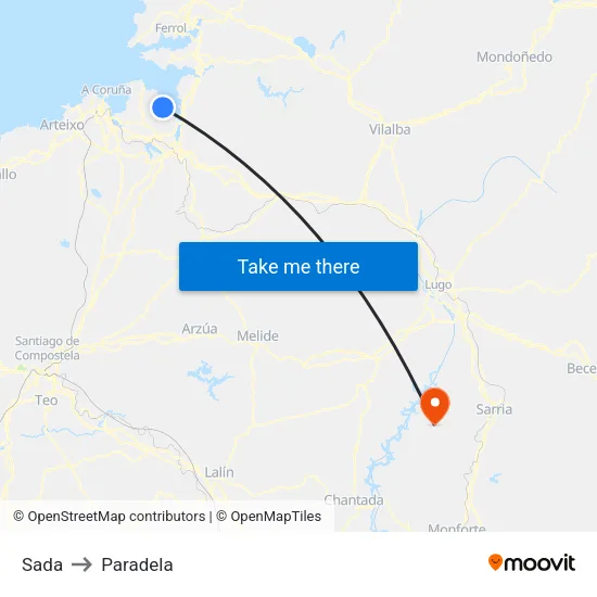 Sada to Paradela map