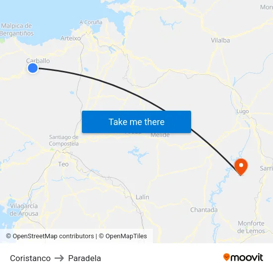 Coristanco to Paradela map