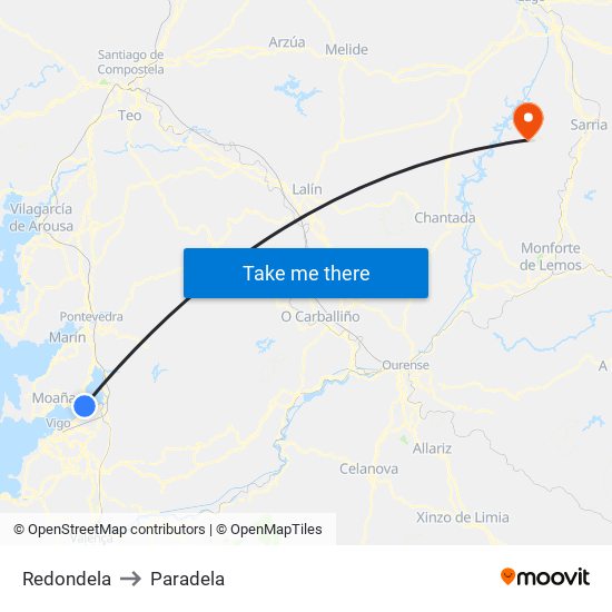 Redondela to Paradela map