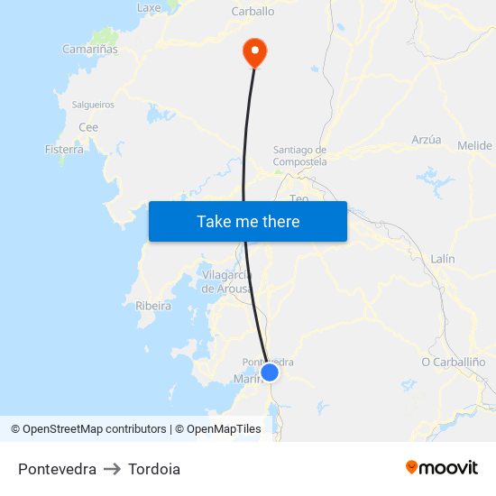 Pontevedra to Tordoia map