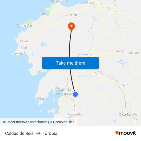 Caldas de Reis to Tordoia map