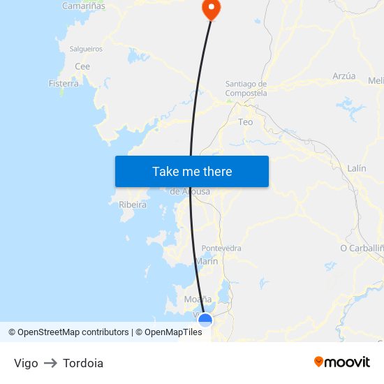 Vigo to Tordoia map