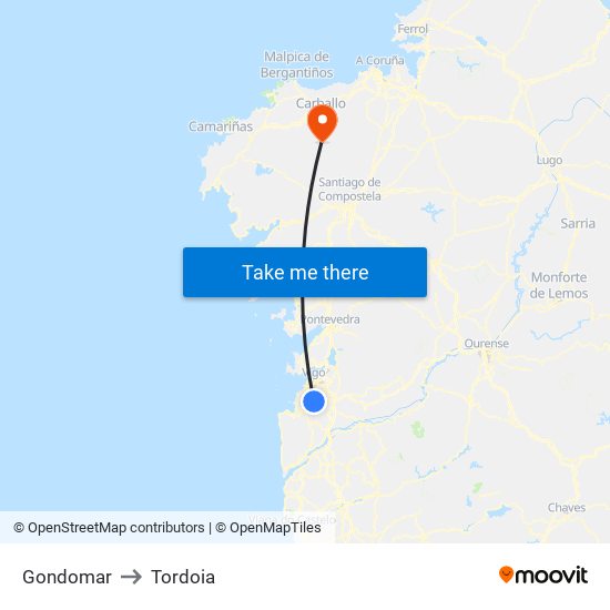 Gondomar to Tordoia map