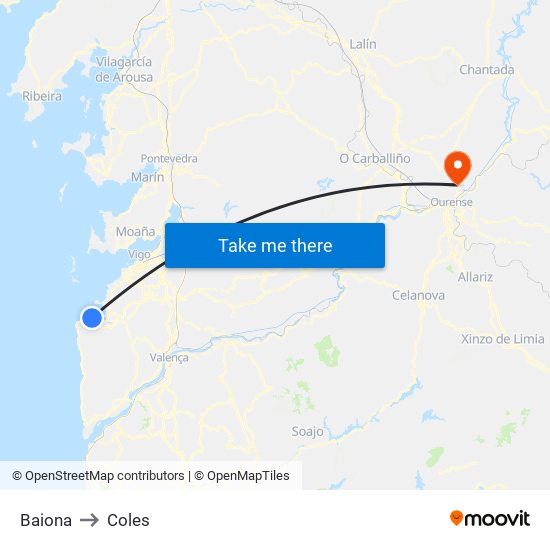 Baiona to Coles map