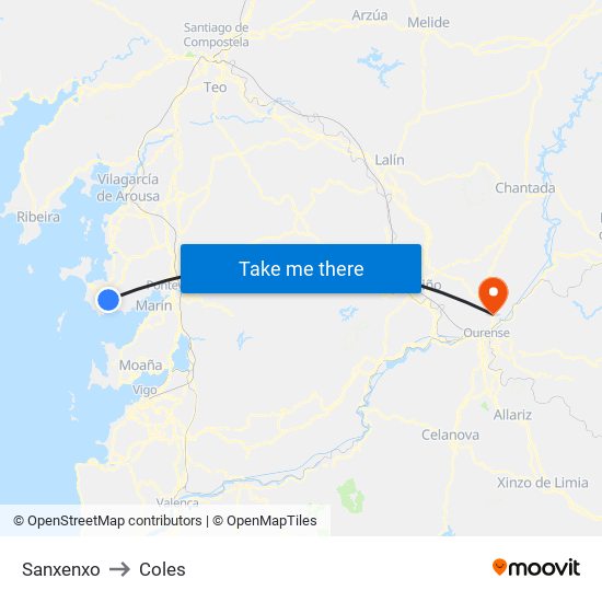 Sanxenxo to Coles map
