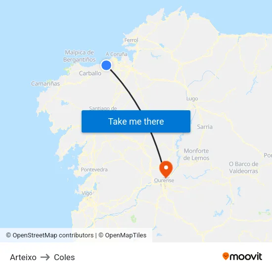 Arteixo to Coles map