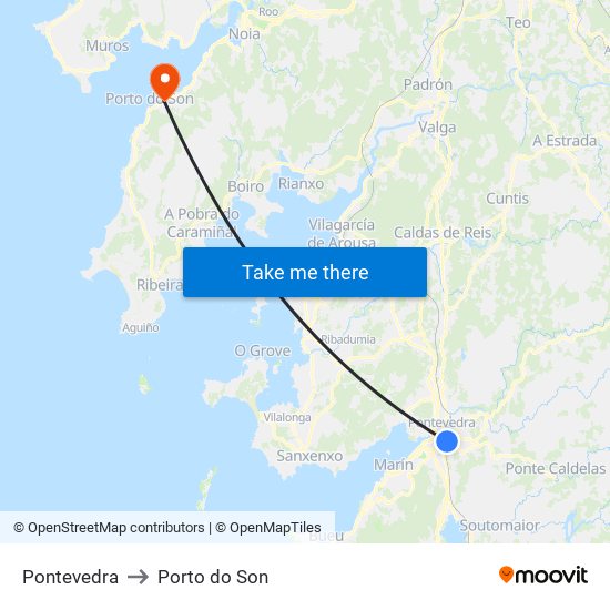 Pontevedra to Porto do Son map