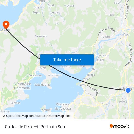 Caldas de Reis to Porto do Son map