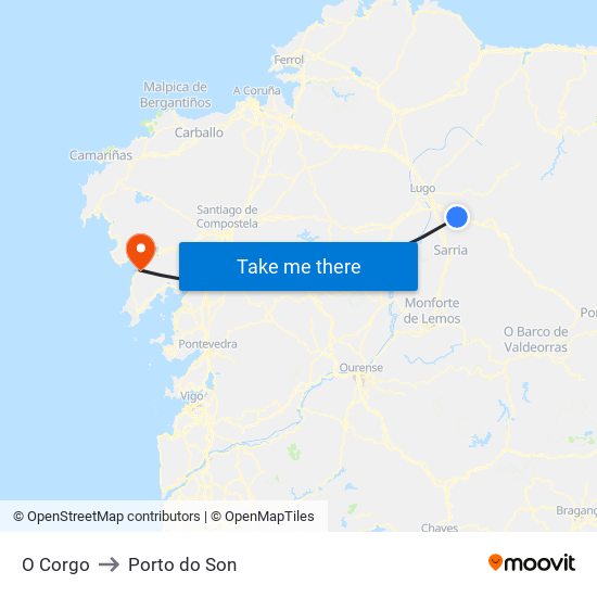 O Corgo to Porto do Son map