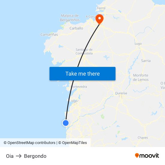 Oia to Bergondo map