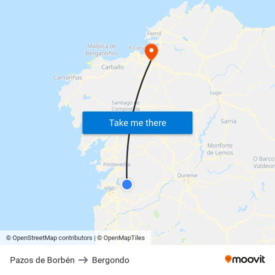 Pazos de Borbén to Bergondo map