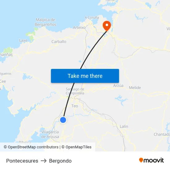 Pontecesures to Bergondo map