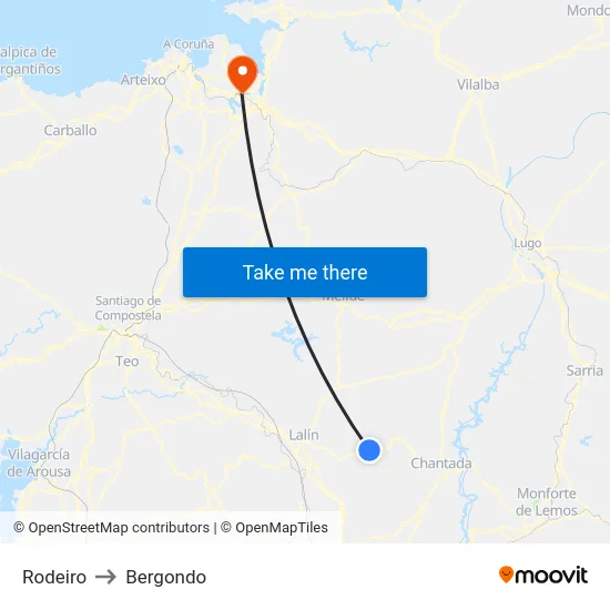 Rodeiro to Bergondo map