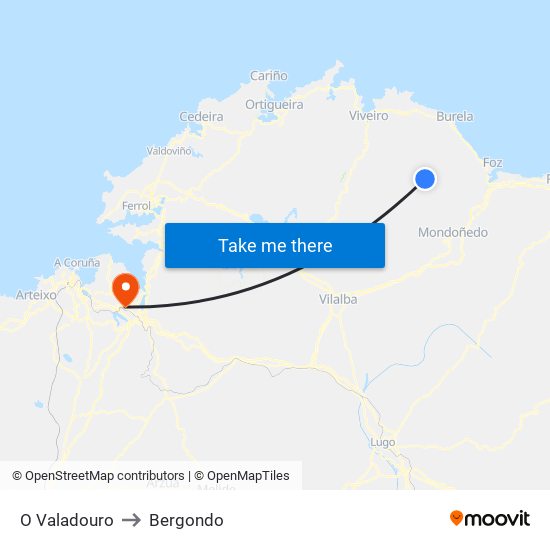 O Valadouro to Bergondo map