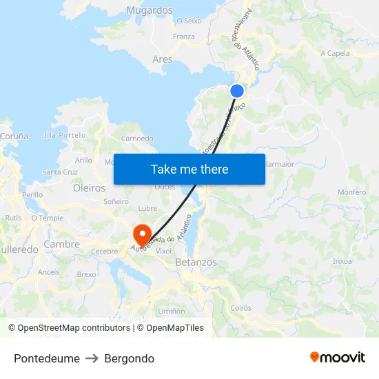 Pontedeume to Bergondo map