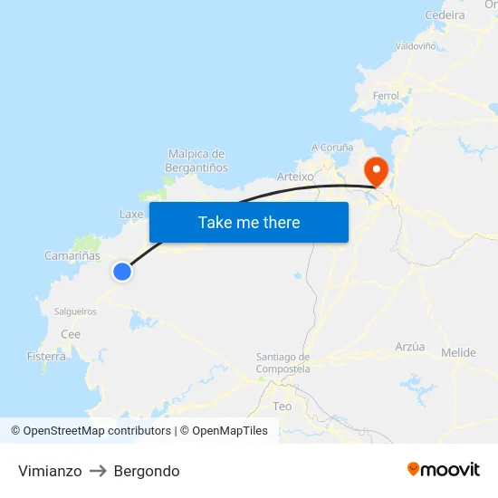 Vimianzo to Bergondo map