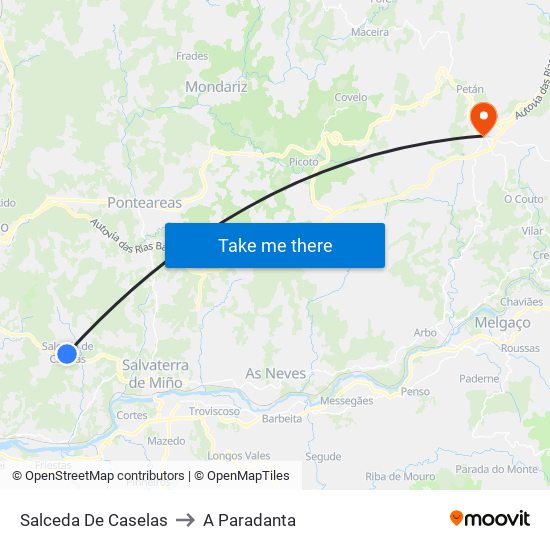 Salceda De Caselas to A Paradanta map