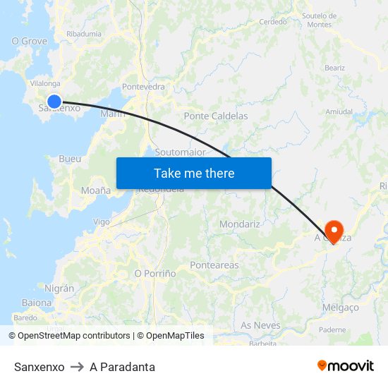 Sanxenxo to A Paradanta map