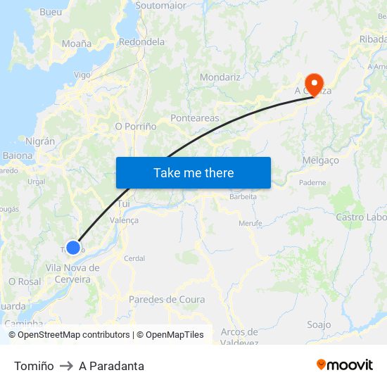 Tomiño to A Paradanta map