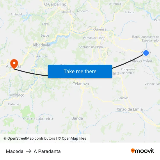 Maceda to A Paradanta map