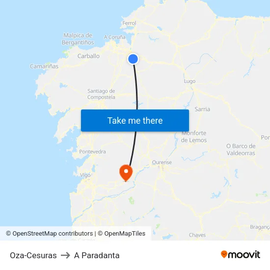 Oza-Cesuras to A Paradanta map