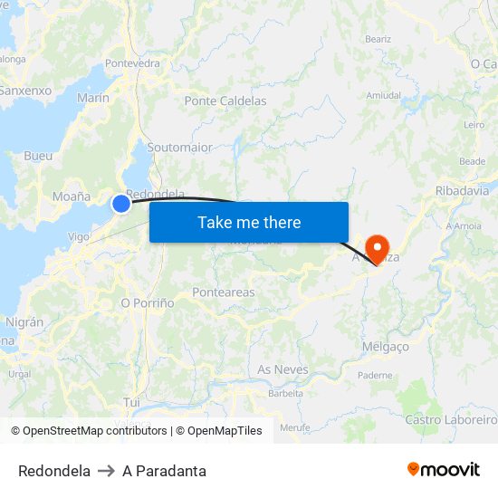 Redondela to A Paradanta map