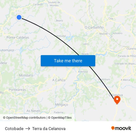 Cotobade to Terra da Celanova map