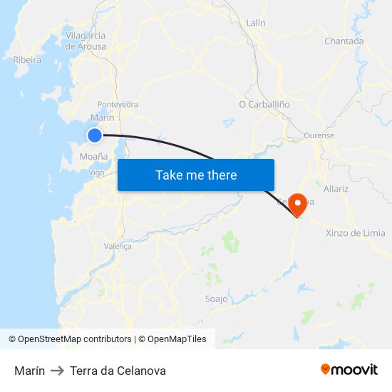 Marín to Terra da Celanova map