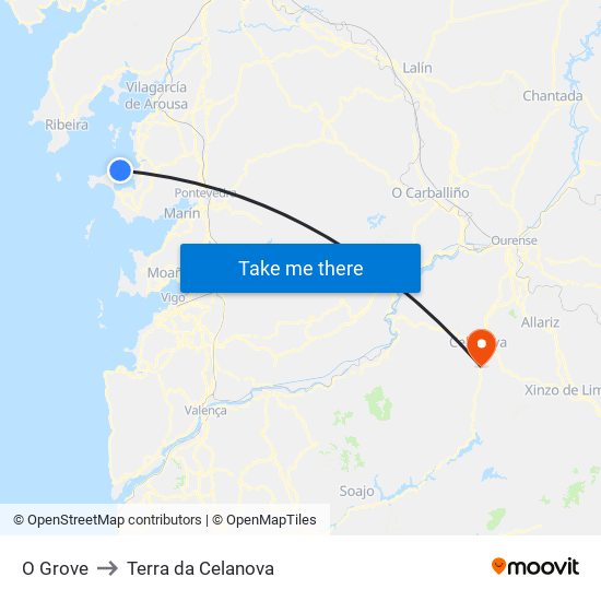 O Grove to Terra da Celanova map