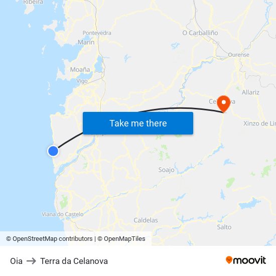 Oia to Terra da Celanova map