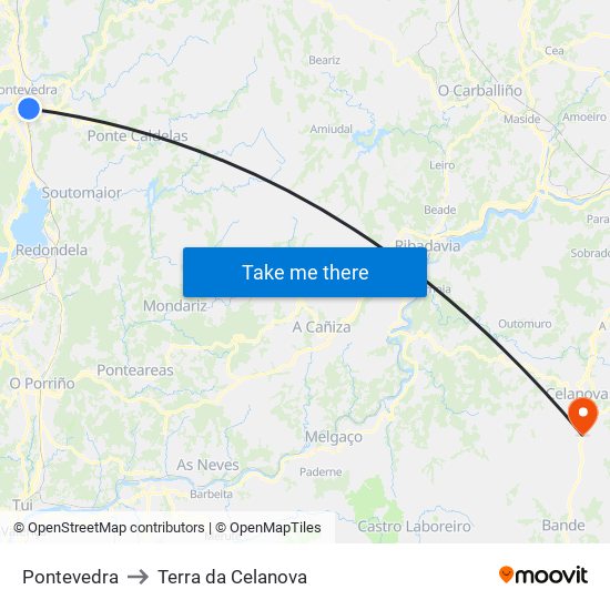 Pontevedra to Terra da Celanova map