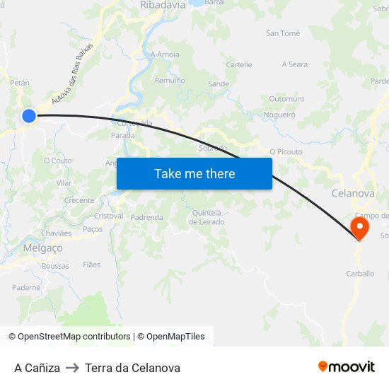 A Cañiza to Terra da Celanova map