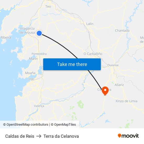 Caldas de Reis to Terra da Celanova map