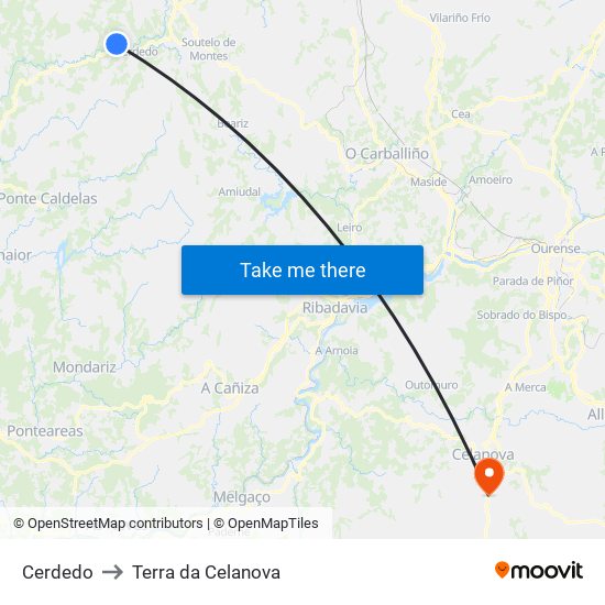 Cerdedo to Terra da Celanova map