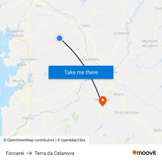 Forcarei to Terra da Celanova map