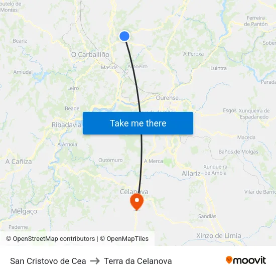 San Cristovo de Cea to Terra da Celanova map