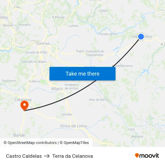 Castro Caldelas to Terra da Celanova map