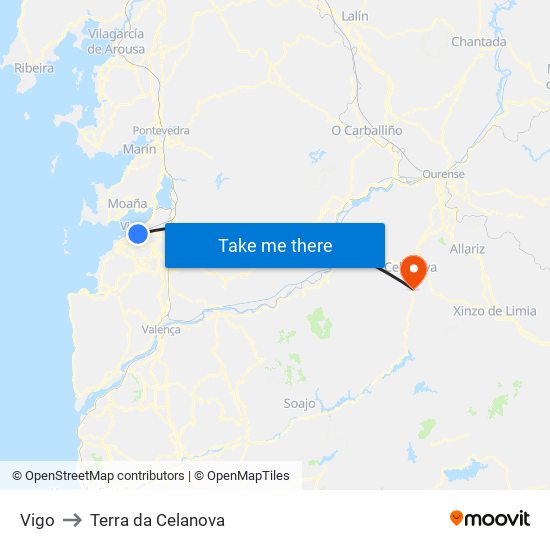 Vigo to Terra da Celanova map