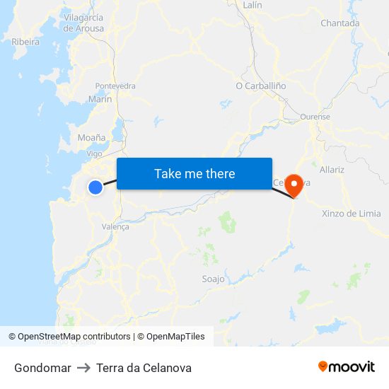 Gondomar to Terra da Celanova map