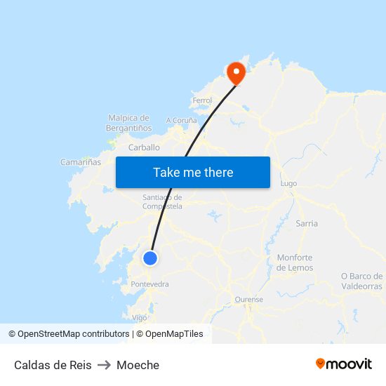 Caldas de Reis to Moeche map