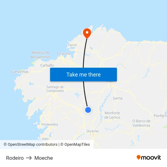 Rodeiro to Moeche map
