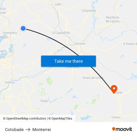 Cotobade to Monterrei map