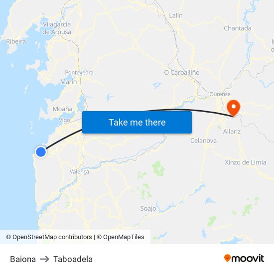 Baiona to Taboadela map