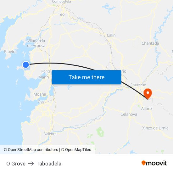 O Grove to Taboadela map